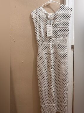 Zara White Midi Dress with brown Polka Dots